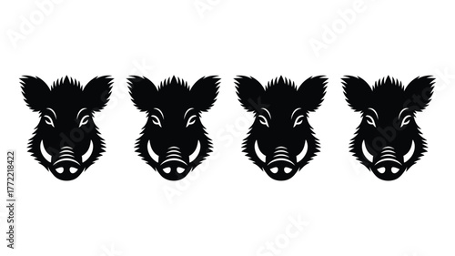Bold black wild boar heads in a striking lineup, perfect for powerful branding and dynamic sports logos