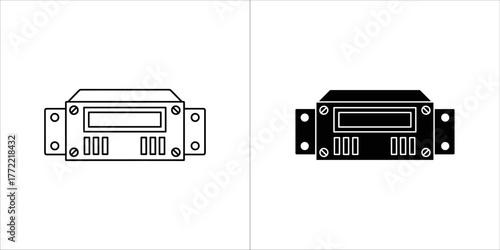 Two icons of a rackmount audio device, one outline and one filled
