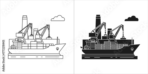 Cargo ship, container vessel for international trade and transport