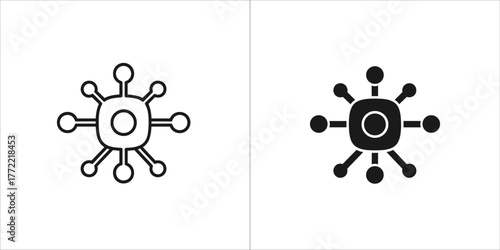Illustration of a virus or bacteria, in outline and solid style