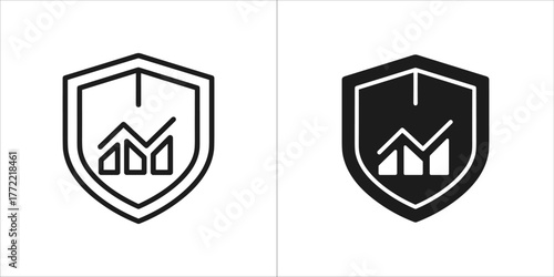 Shield with graph icon in line and glyph style for security