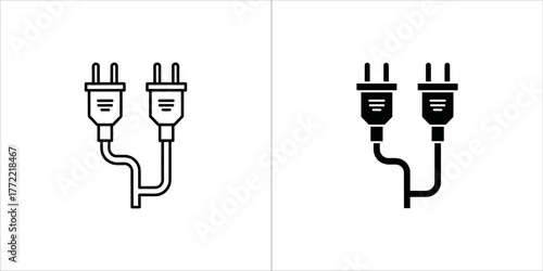 Illustration of a double electrical plug, in outline and solid style