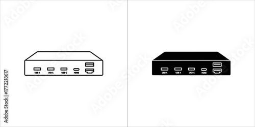 Set top box icon, in outline and glyph style