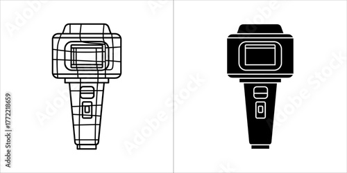 Two microphone icons, one outline and one solid black