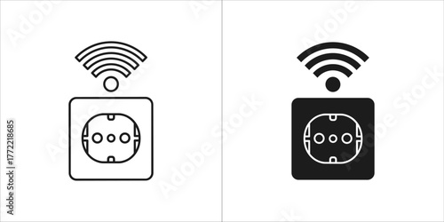 Smart outlet icon, electrical socket with wifi signal vector