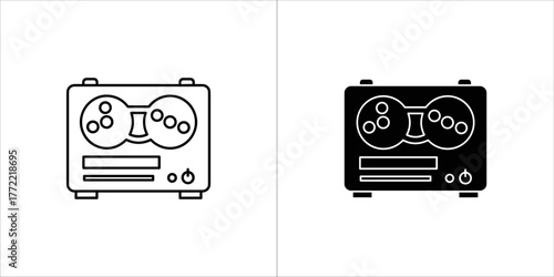 Two video game console icons, one outline and one solid black