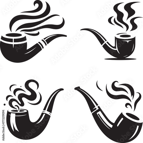 Classic smoking pipes with elegant smoke swirls evoke a vintage, sophisticated feeling of relaxation and contemplation for traditional leisure activities