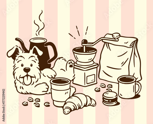 Dog and Coffee Brunch Set Illustration