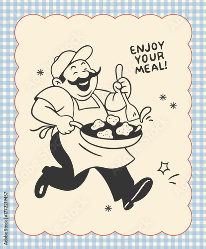 Chef Holding a Frying Pan Illustration