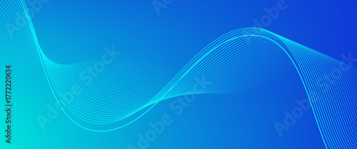 Abstract blue horizontal vector banner. Trendy wavy lines minimalist background for business presentations, web header designs. suit for bussines, banners