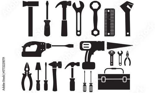Hand Tool Icon Set – Construction, Repair, and Mechanic Equipment Vector Collection .