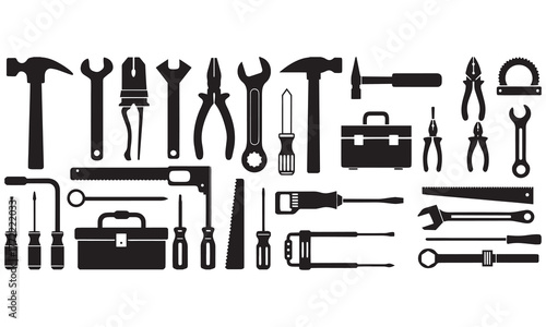 Hand Tool Icon Set – Construction, Repair, and Mechanic Equipment Vector Collection .
