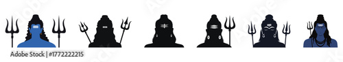 Lord shiva bholenath with trishul meditation black silhouette elenents: festival, mahashivratri, face, portrait, god, clip art, religion, spiritual, yoga, deity, india, divine, vector, illustration,