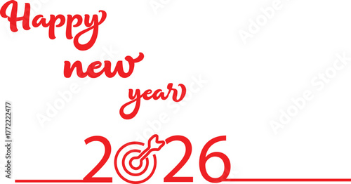 Red Happy New Year 2026 text with target vector