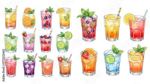 Watercolor Cocktail Drinks clipart for graphic resources