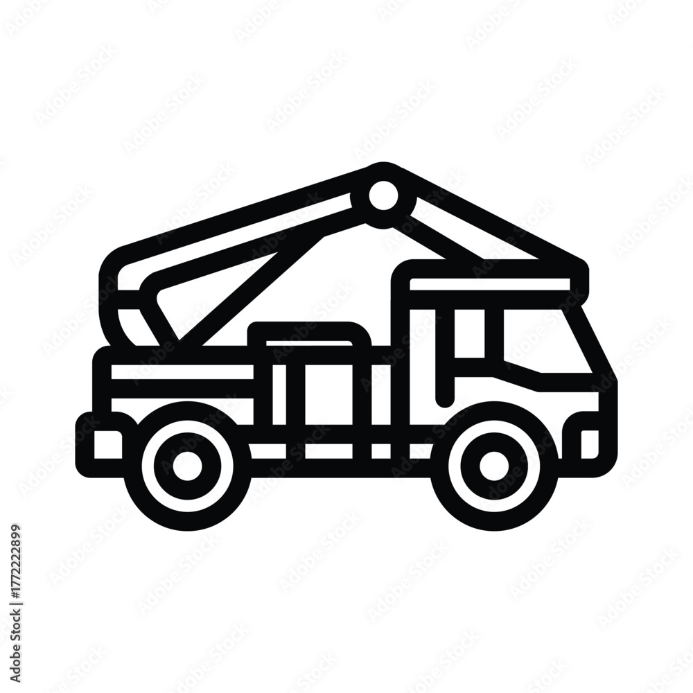 Naklejka premium Crane truck line icon, outline illustration of construction and logistics vehicle used for lifting and loading heavy materials