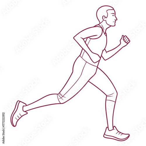 A stylized line drawing of a male athlete in motion captured mid stride as he runs with determination and focus showcasing athletic form and dedication to fitness