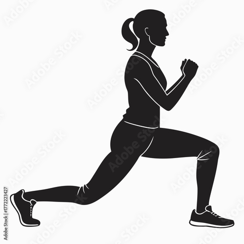 Silhouette of a woman performing a lunge exercise showcasing strength training and fitness for a healthy lifestyle and active workout routine