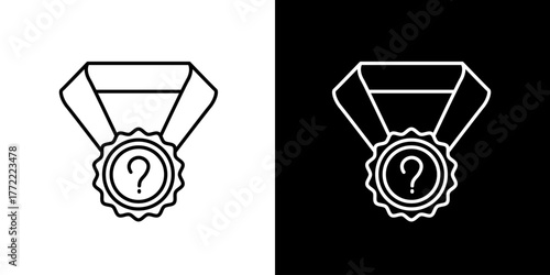 Line art icon of a mystery award medal with a question mark, symbolizing a quiz prize, secret achievement, or an unknown challenge