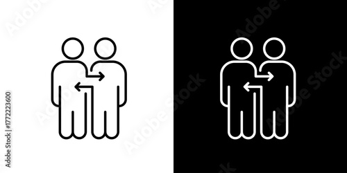 Minimalist outline icon for person-to-person transfer and communication. A simple symbol for connection, interaction, and sharing information