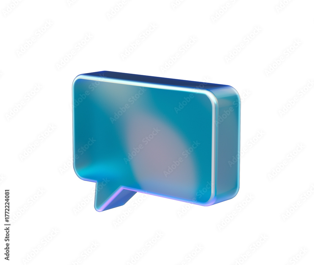 Fototapeta premium Glossy speech bubble in translucent blue with rounded edges and subtle depth, 3D Illustration.