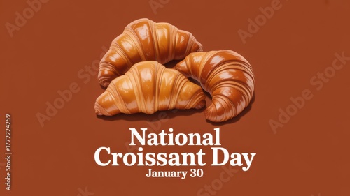 Three croissants on brown background celebrating national croissant day january the thirtieth
