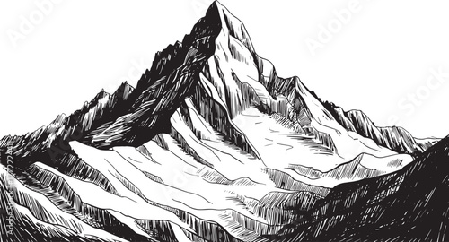 Detailed mountain range drawing illustration