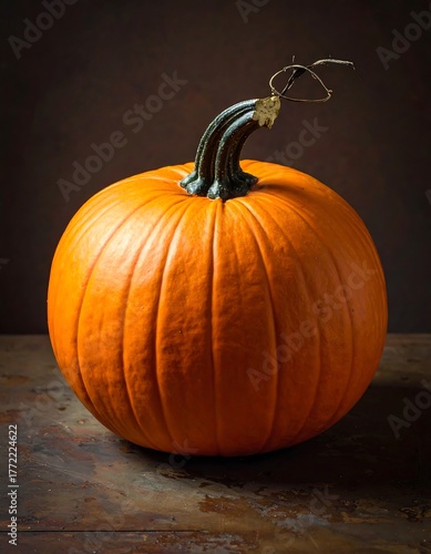 Large, round orange squash on a rustic, brown surface