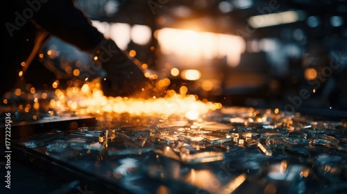 Intimate Shoulder Shot of Worker Inspecting Glass at Sunset