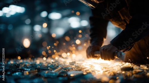 Intimate Shoulder Shot of Worker Inspecting Glass in Workshop Environment