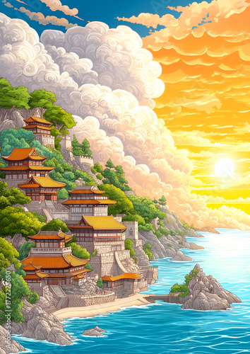 Wallpaper Mural Beautiful painting of a beach with a sunset in the background. The mood of the painting is serene and peaceful Torontodigital.ca