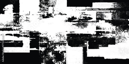 Paint glitch grunge Splatter and Halftone Dots Intersect with Vintage Scratched Overlays.