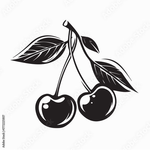 Wallpaper Mural Sweet Cherry Logo with Leaves Vector isolated on white background Torontodigital.ca