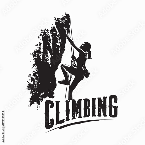 Girl Mountain Climber Silhouette Vector Illustration on white background