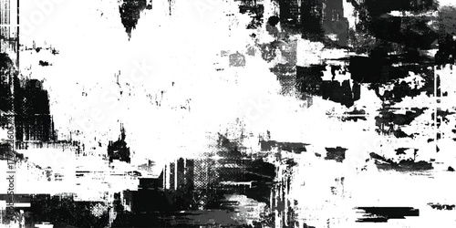 Paint glitch grunge Splatter and Halftone Dots Intersect with Vintage Scratched Overlays.