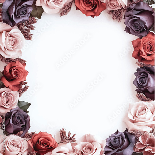 Floral Frame with Roses in Various Hues