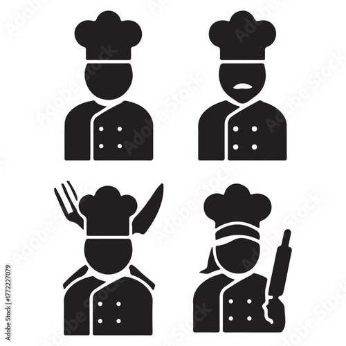 Chef Silhouette Icon Set Cooking silhouette 