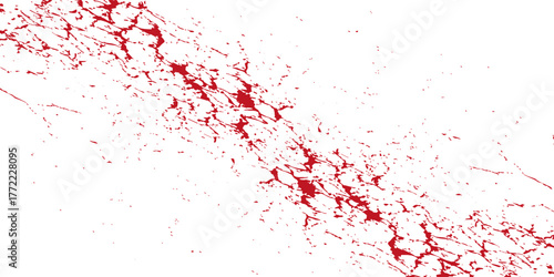 Diverse Blood Splatter Patterns Set for Crime and Horror Design Elements. Dirty collection of paint splatter imitating blood, cut marks, splashes, drops, blots, spray. Isolated on a white backgroud.