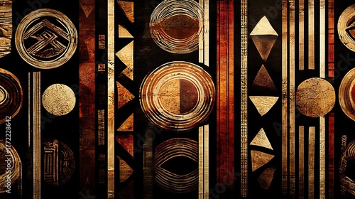 Abstract geometric pattern with African tribal print tones