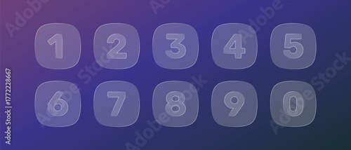 Numbered icons with glass, liquid effect. Set of numbers, digits for interface design. Vector elements