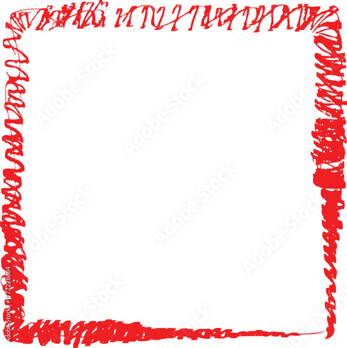 Red Scribbled Square Frame with White Background hand drawn