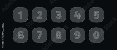 Numbered icons with glass, liquid effect. Set of numbers, digits for interface design. Vector elements
