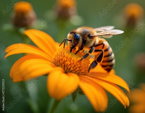 A close-up of a bee on an orange flower