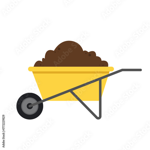 Wheelbarrow with dirt. Gardening isolated on white background.