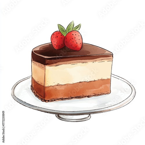 Delicious three layered chocolate strawberry cake.
