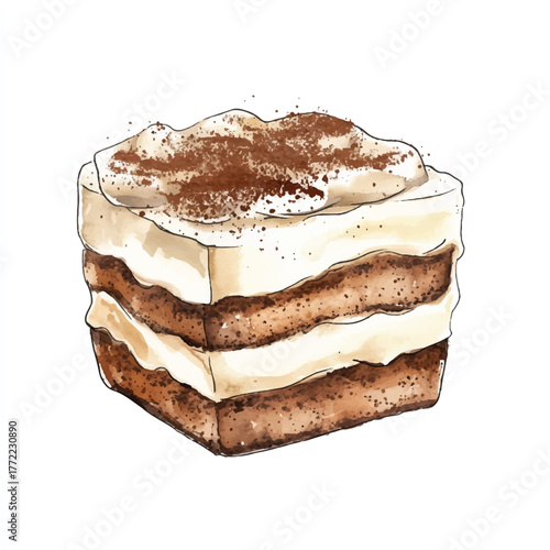Delicious Tiramisu Dessert with Cocoa Powder Topping Illustration.
