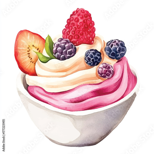 Delicious Yogurt Parfait with Berries and Strawberries.