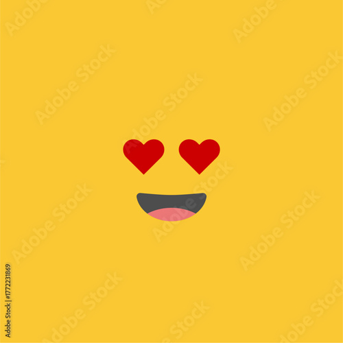 Emoji with Heart Eyes and Smile Expressing Love, Affection, and Happiness on a Yellow Background