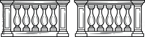 PrintClassic stone balustrade architectural drawing, elegant balcony railing design, traditional column structure illustration, ornate vintage fence detail, decorative architecture art