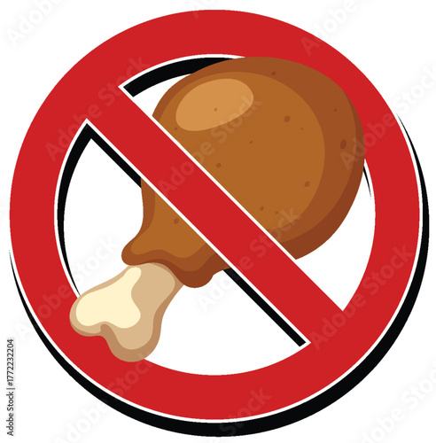 No Meat Allowed Sign with Chicken Drumstick Icon